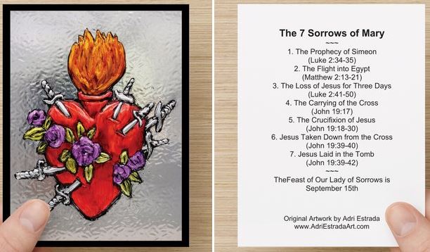 7 Sorrows Sacred Heart Holy Card