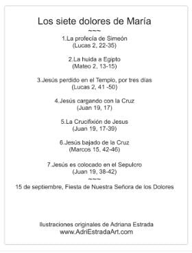 7 Sorrows of Mary Holy Card - SPANISH