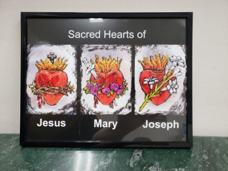 Sacred Hearts print, black frame