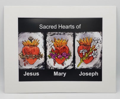 Sacred Hearts print, white matte frame